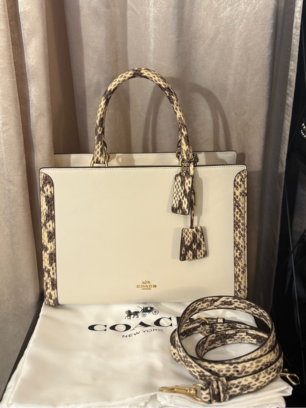 Coach Zoe Top Handle Carryall with Exotic Snakeskin Trim